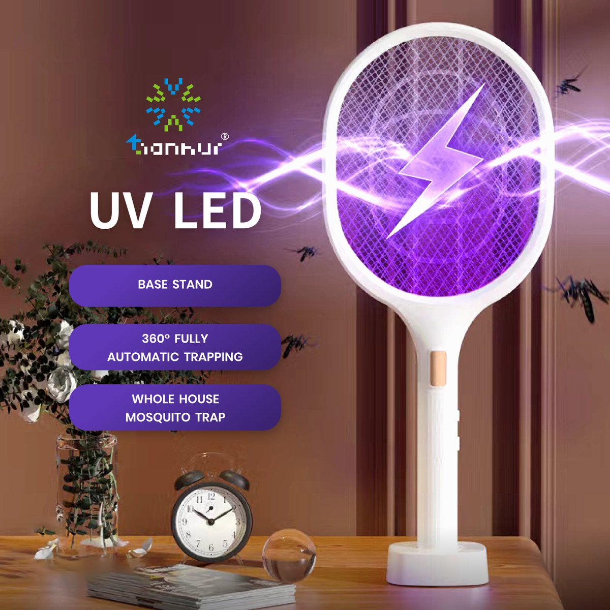 রিচার্জেবল UV LED মশা মারার বেস – ৩৬৫nm ও ৩৯৫nm আলোসহ