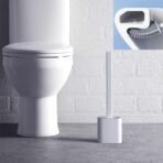 ✨ ফ্যাশনেবল হোয়াইট স্ট্রিপ স্ট্যান্ডিং টয়লেট ব্রাশ, ডিউরেবল সফট TPR প্লাস্টিক ক্লিনিং ব্রাশ হাউসহোল্ড ব্যবহারের জন্য - Image 2