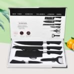 ✨ ৬ পিস কিচেন নাইফ সেট - নন-স্টিক কোটিং শেফ নাইফ, কাঁচি ও সিরামিক পিলার - Image 4