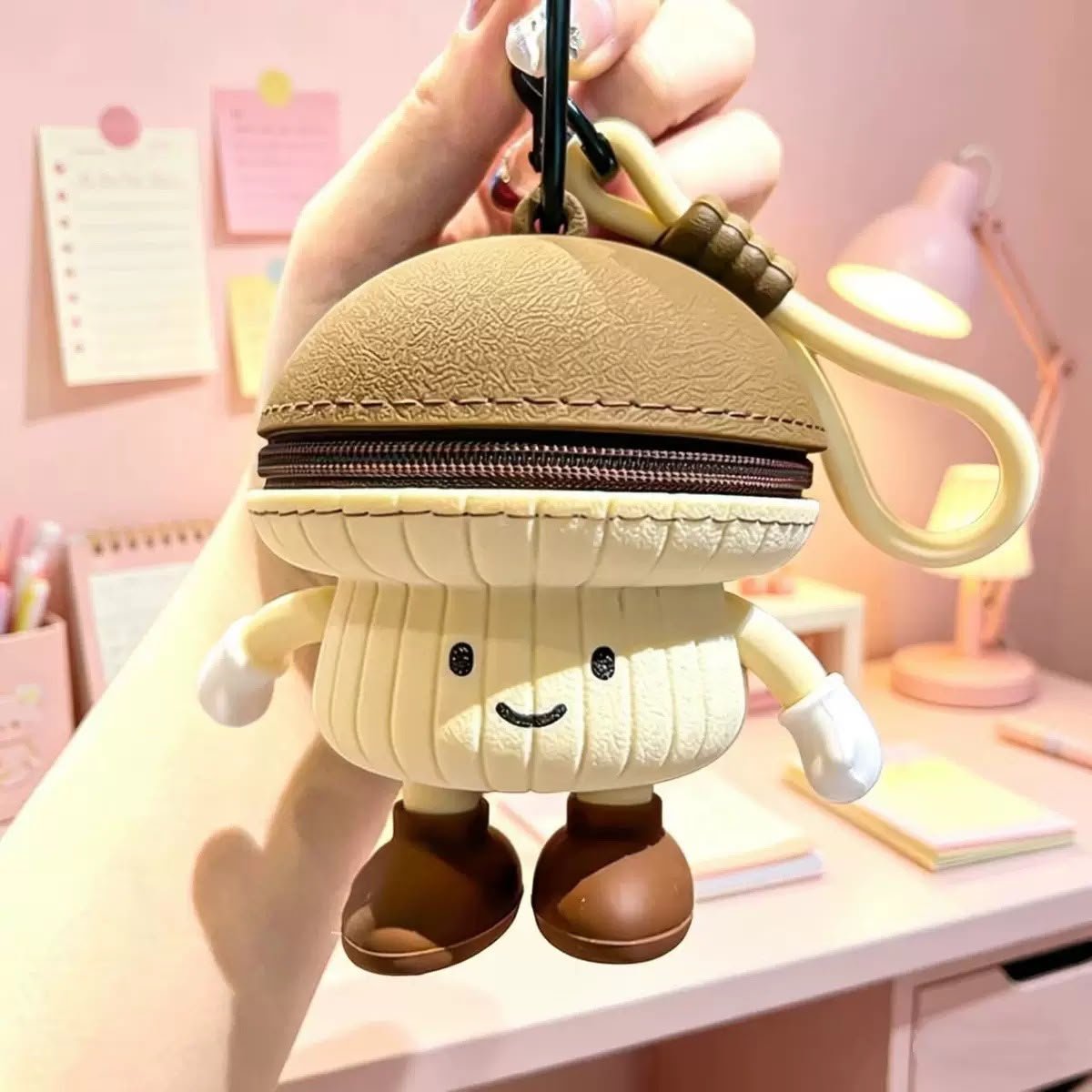 combo Keychain=Mushroom Coin Purse Keychain + Bamboo Panda Keychain